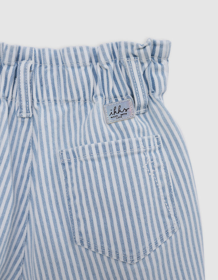 Short en jean blanc rayures bleues fille-9