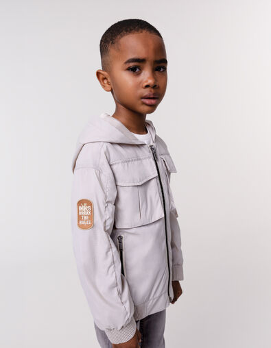 Blouson gris à capuche multipoches nylon garçon - IKKS