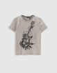 T-shirt gris bio à visuel guitare rock garçon -1