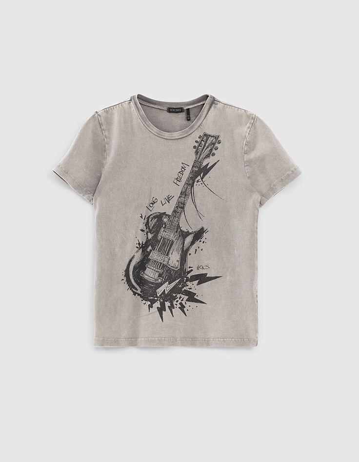 T-shirt gris bio à visuel guitare rock garçon -1