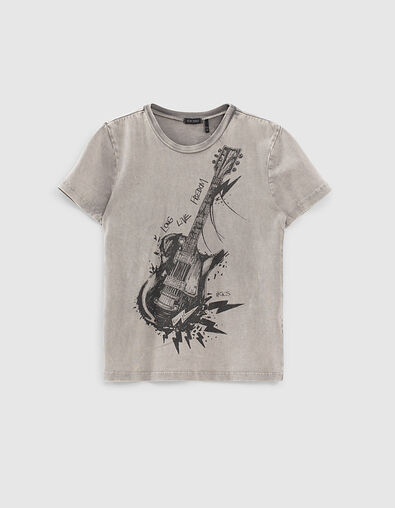 Boys’ grey organic T-shirt with rock guitar image - IKKS