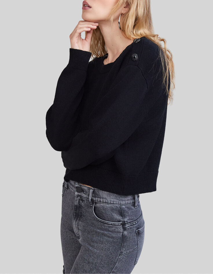 Schwarzer Damenstrickpullover mit Strasskn&ouml;pfen-4