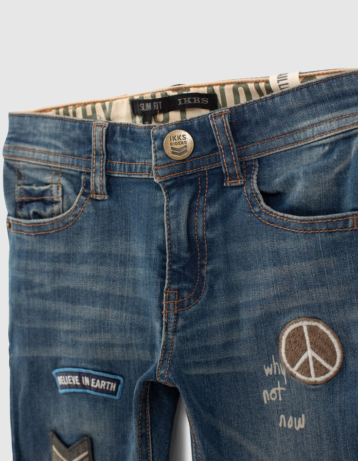Vaquero slim blue vintage con parches niño -6