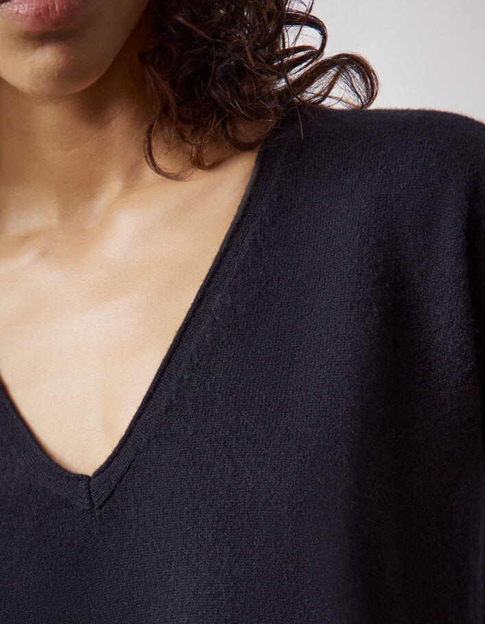 Women’s black chevron pointelle cashmere sweater-2