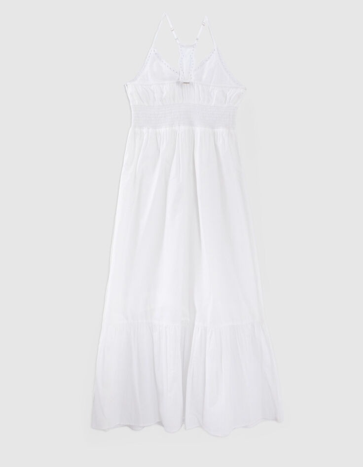 Langes, weißes Mädchenkleid mit englischer Stickerei-3