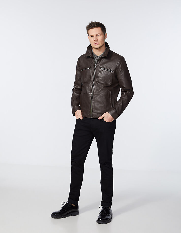Cazadora choco estilo aviador de cuero para hombre-6