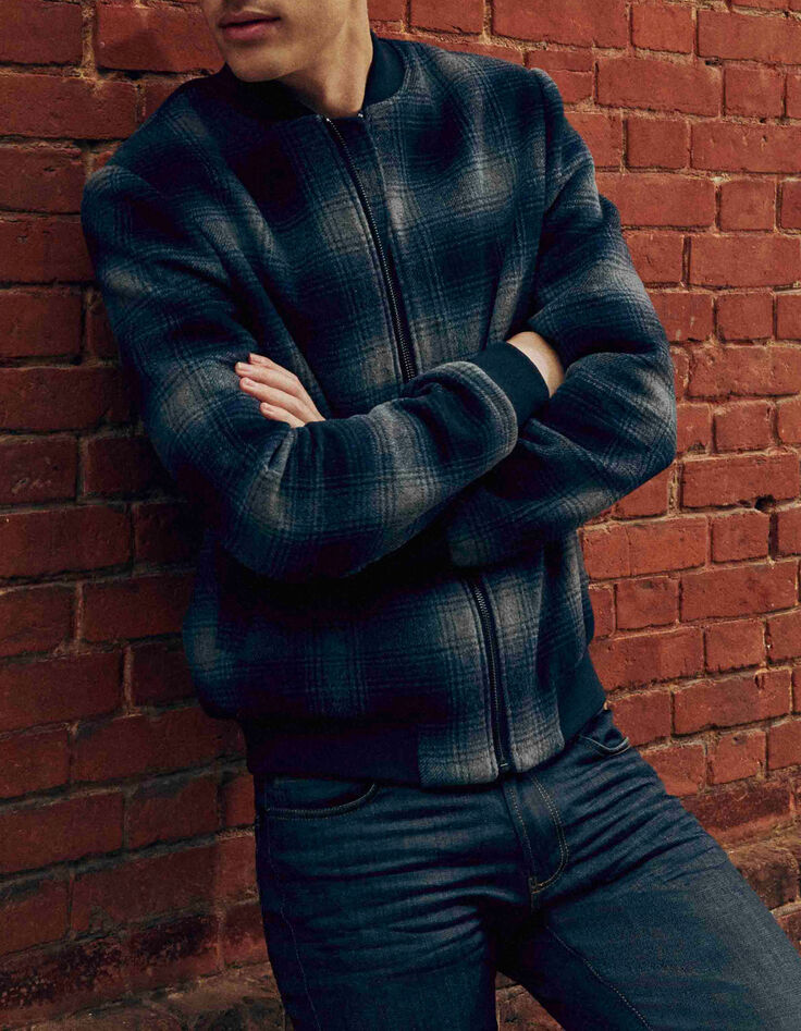 Blouson marine forme bomber à carreaux Homme-1
