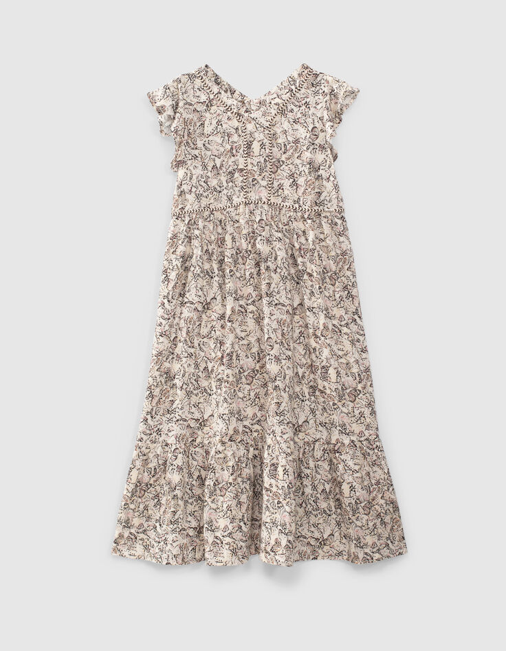 Robe longue écrue Ecovero® à imprimé papillons fille-1