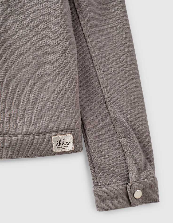 Leinengraue Mädchenstrickjacke mit Nieten-4