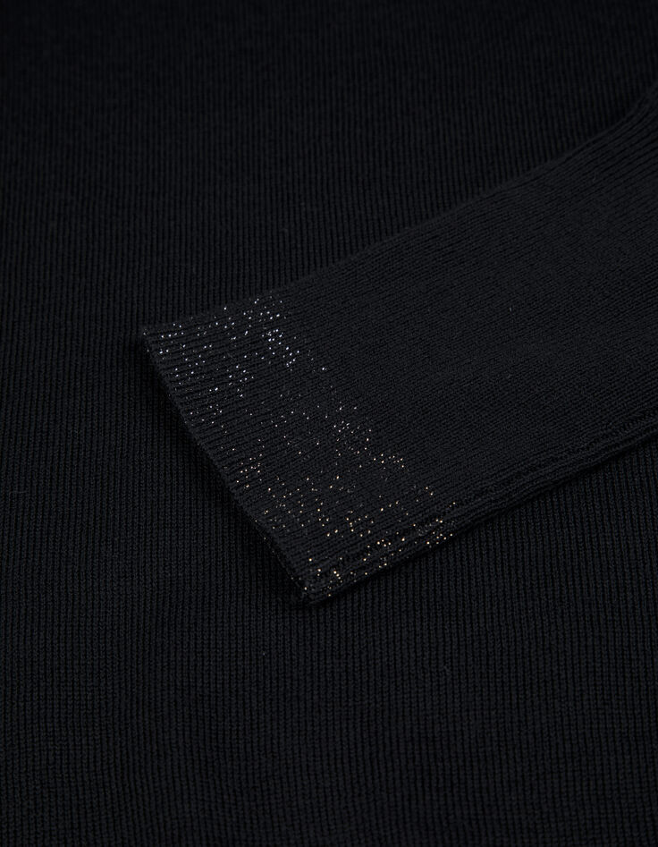Pull encolure V noir 100% laine Femme-8