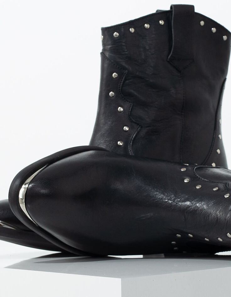 Schwarze Damenlederstiefel im Westernlook mit Ziernieten-6
