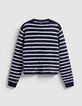 Cardigan manches longues marine rayures 100% laine Femme-8