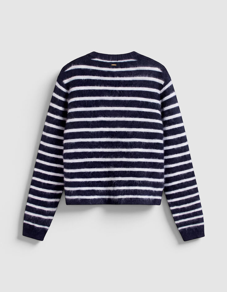 Cardigan manches longues marine rayures 100% laine Femme-8
