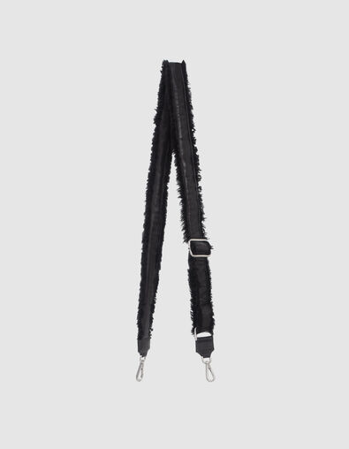 Women&rsquo;s black leather furry-edged 111 strap - IKKS