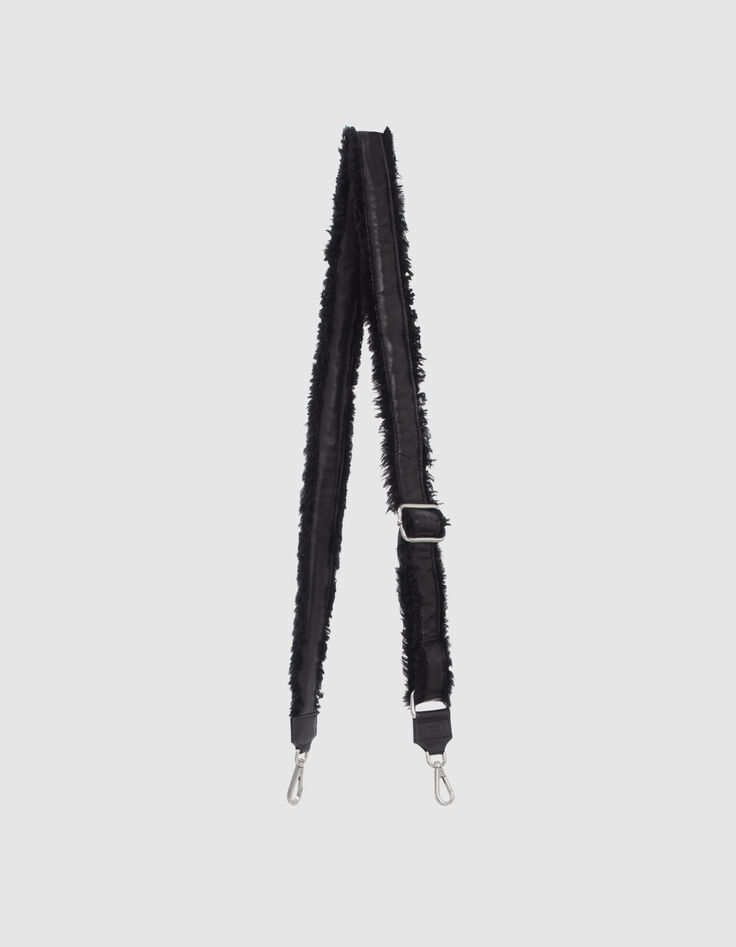 Women&rsquo;s black leather furry-edged 111 strap-1