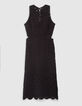 Vestido negro ganchillo forro aberturas laterales mujer-6