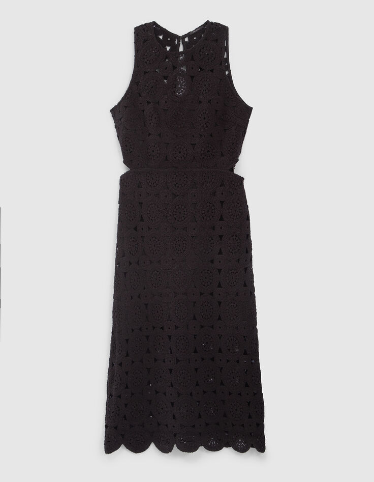 Vestido negro ganchillo forro aberturas laterales mujer-6