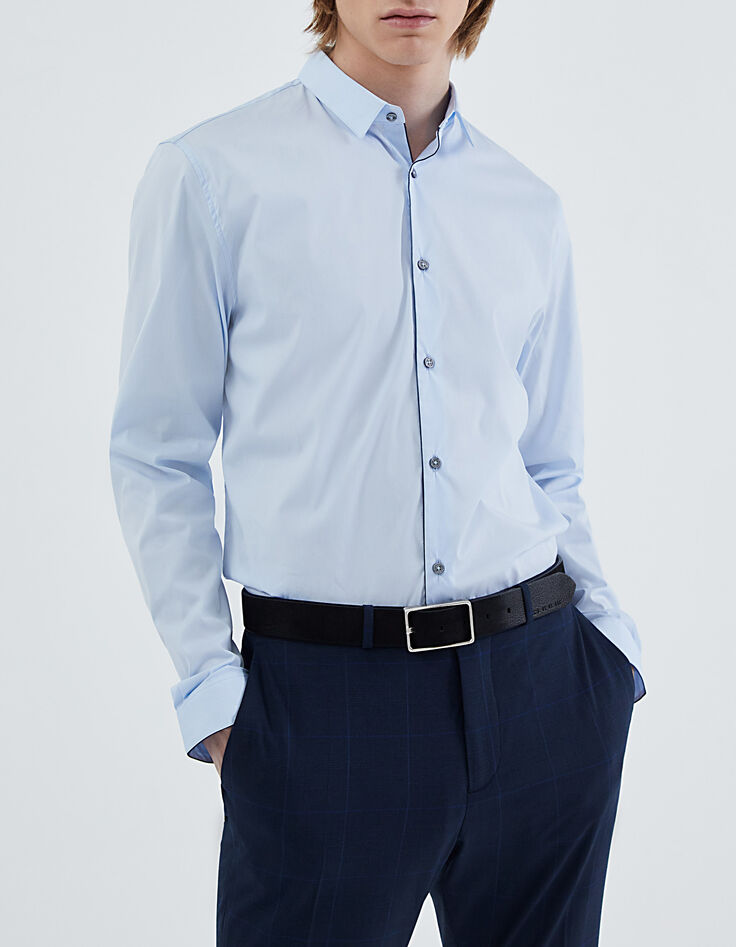 Blaues SLIM-Herrenhemd mit marineblauer Paspel-6