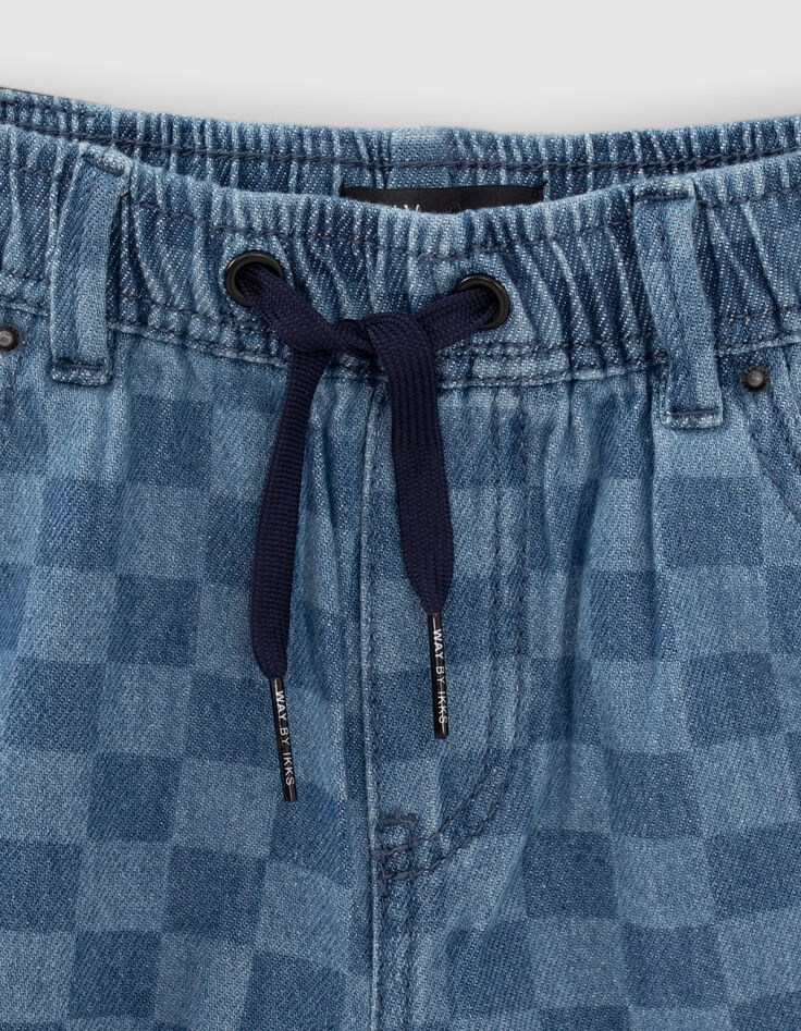 Bermuda relaxed en jean bleu motif damier garçon-3