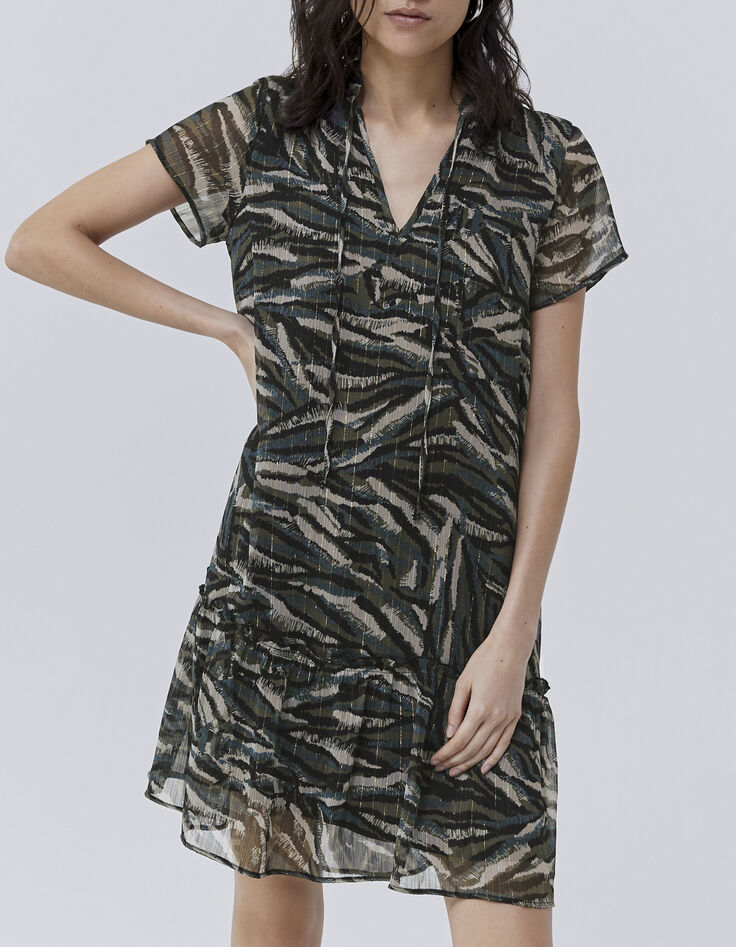 Women’s khaki camouflage jungle print dress-2