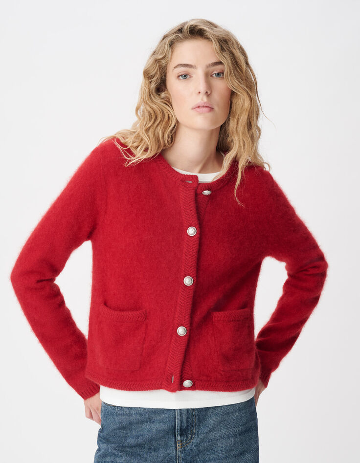 Cardigan rouge tricot mousseux 100% laine Femme-6