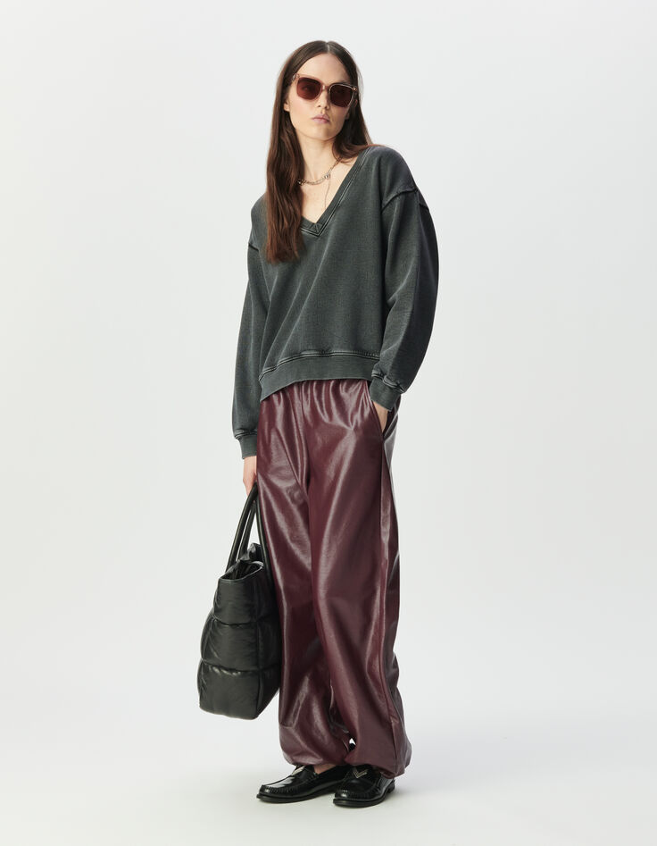 Sweater V-hals washed grijs oversized Dames-1