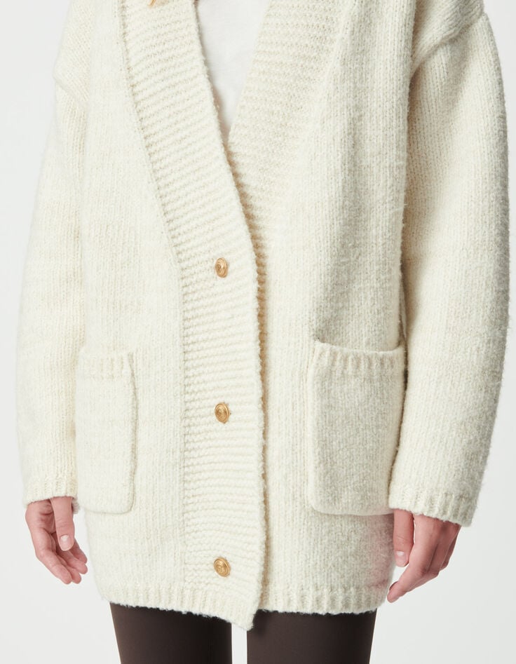 Ecru Damen-Strickjacke, goldfarbener Lurex Loose-Fit-5