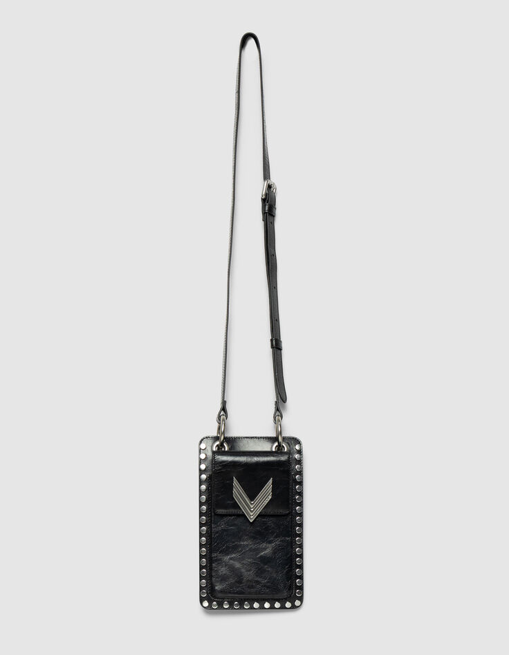 Pochette téléphone 111 noire cuir clouté Femme-2