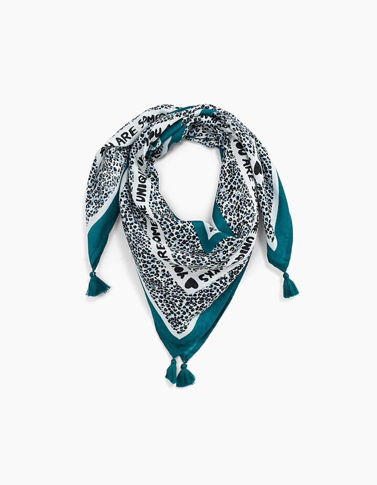 Cremewei&szlig;er und blauer M&auml;dchenschal mit Leopardentupfen-2