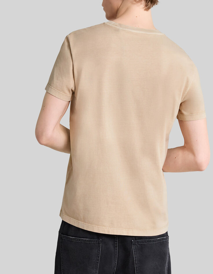 Zandkleurig T-shirt opdruk doodshoofd-palmen Heren-3