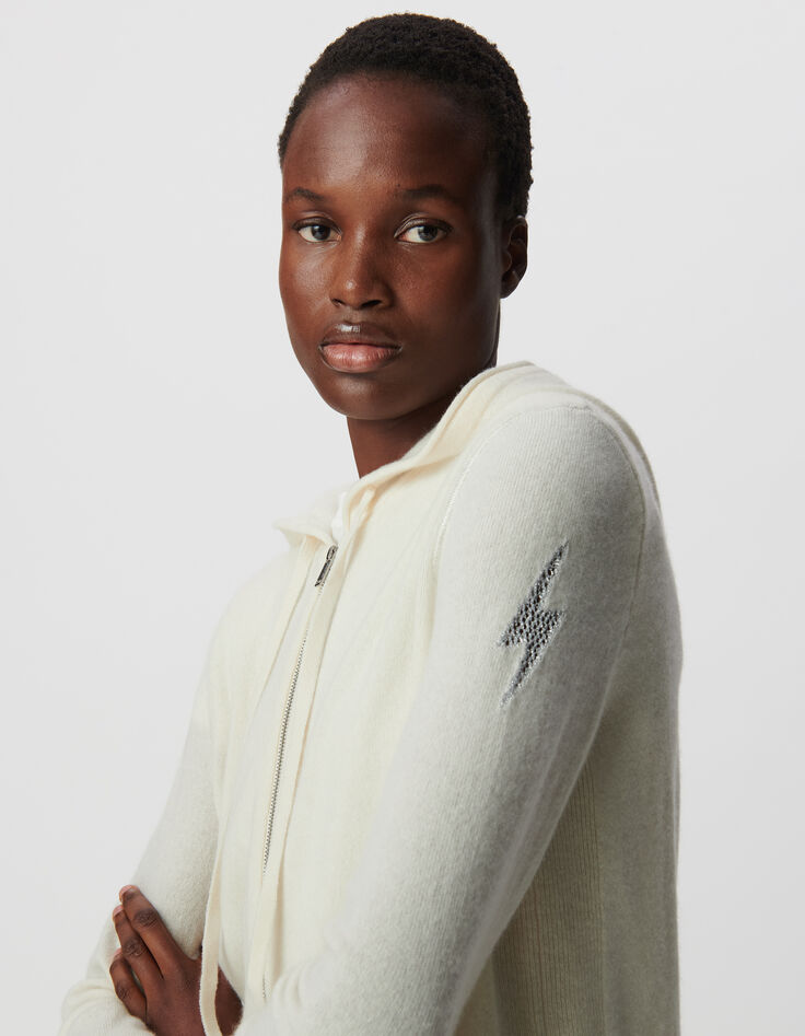 Cardigan écru à capuche 100% cachemire Femme-4