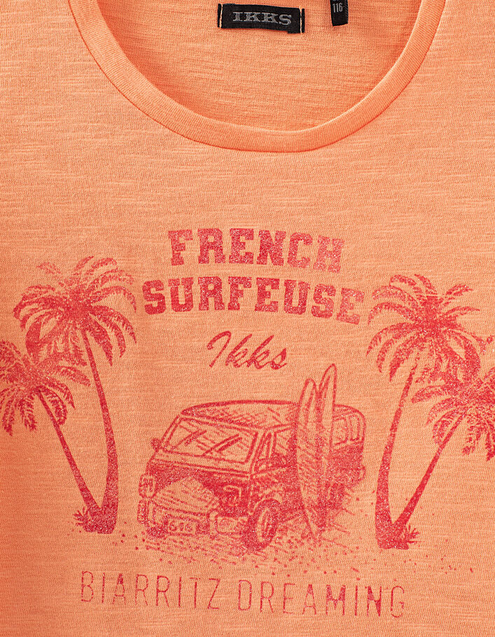 Aprikosenfarbenes Mädchen-T-Shirt mit Van-Life-Motiv - IKKS