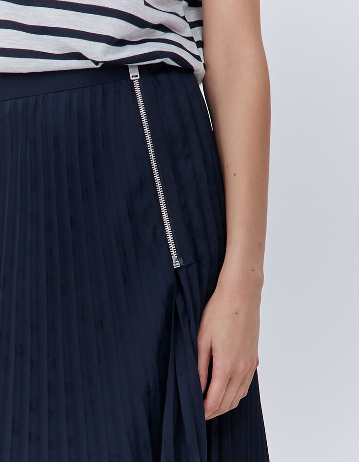 Women’s navy skull motif jacquard pleated skirt-4 Women’s navy skull motif jacquard pleated skirt-4