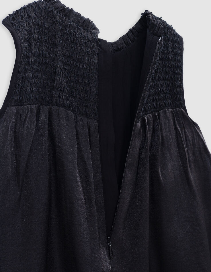 Girls’ black satin dress with smocked panel-7