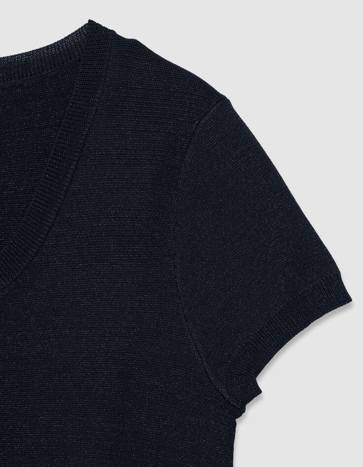 Pull fin noir paillet&eacute; encolure boutonn&eacute;e Femme-4