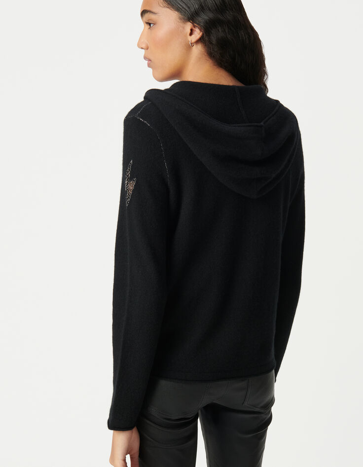 Cárdigan negro cuello V 100 % cachemira mujer-3