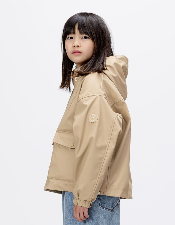 Parka à capuche beige intérieur écru fille-3 Parka à capuche beige intérieur écru fille-3