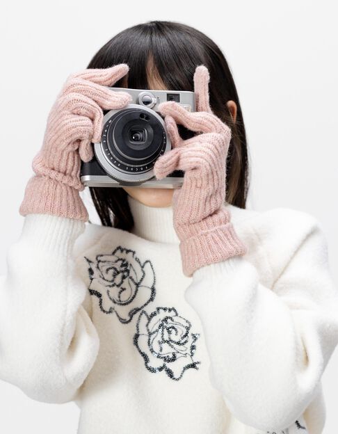 Girls’ pink glittery knit gloves with turn-ups - IKKS