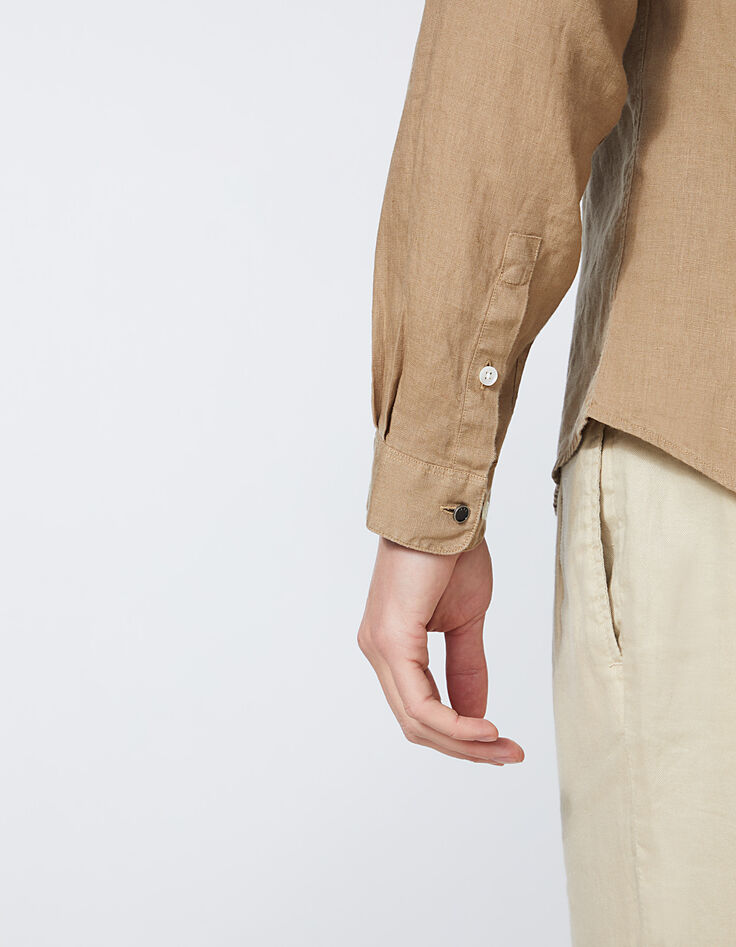 Men’s beige linen SLIM shirt-4 Men’s beige linen SLIM shirt-4