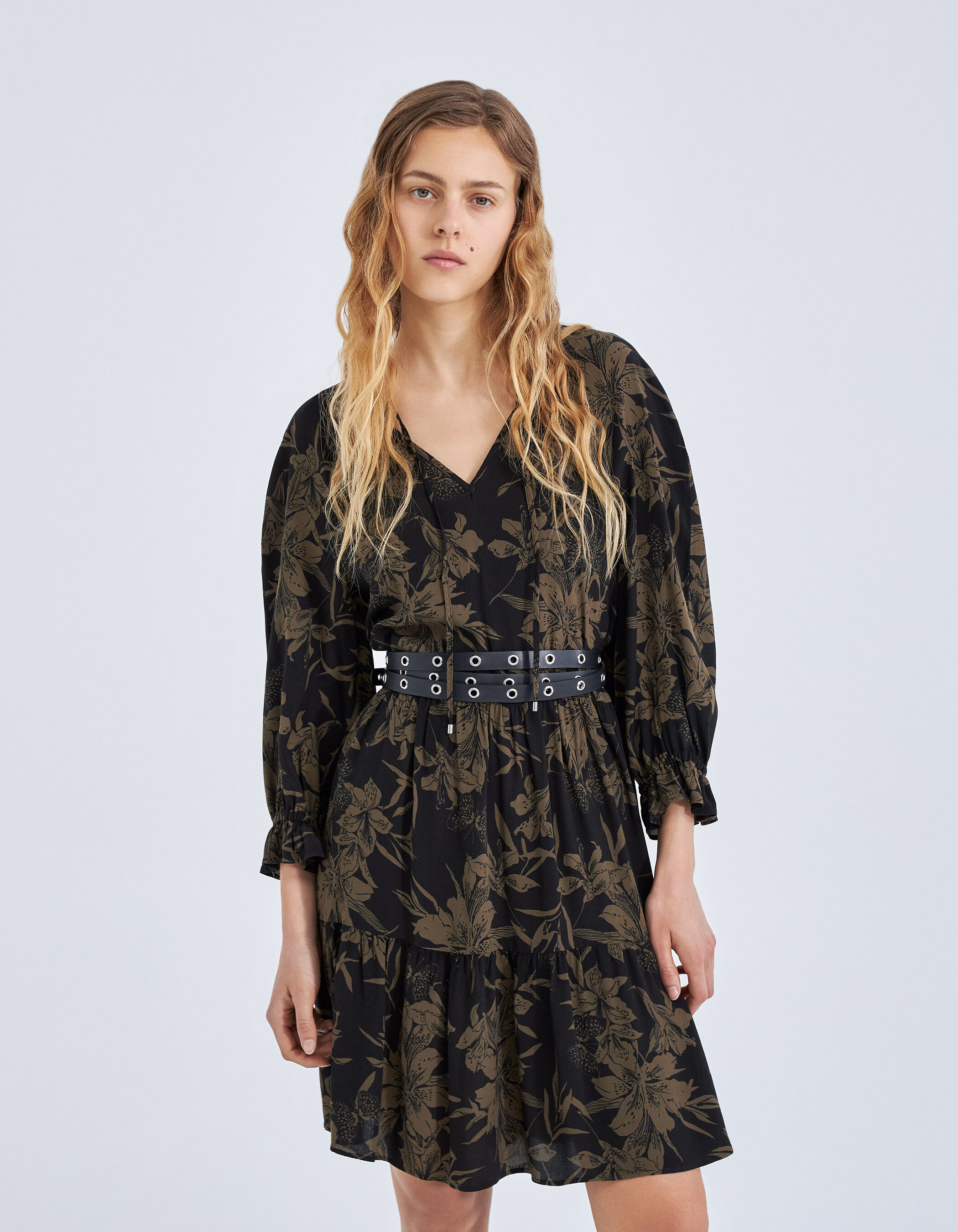 Robe noire imprim fleurs de lys Femme