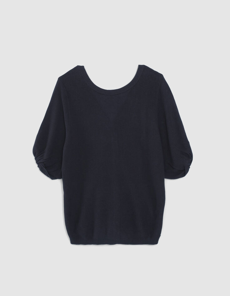 Pull marine tricot boutons dos réversible devant/dos femme-8