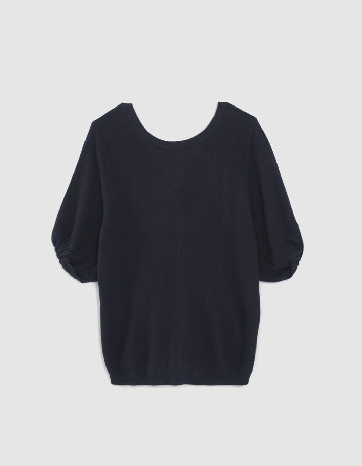 Women’s navy knit front/back sweater, buttoned back - IKKS
