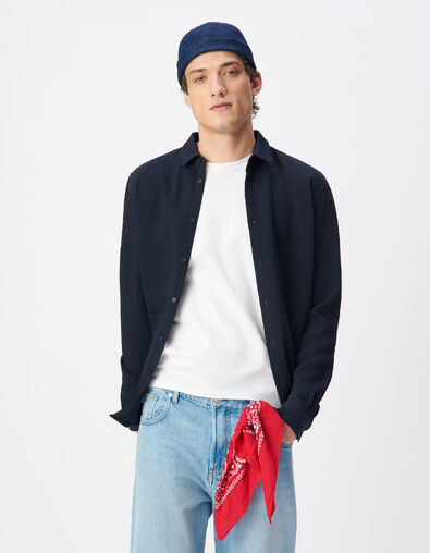 Herren slim navy seersucker DRY FAST Hemd - IKKS