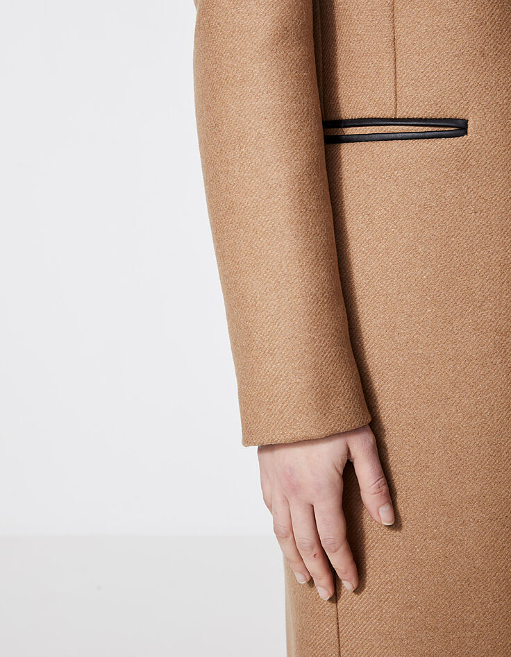 Manteau mi-long drap de laine col tailleur croisé femme-5