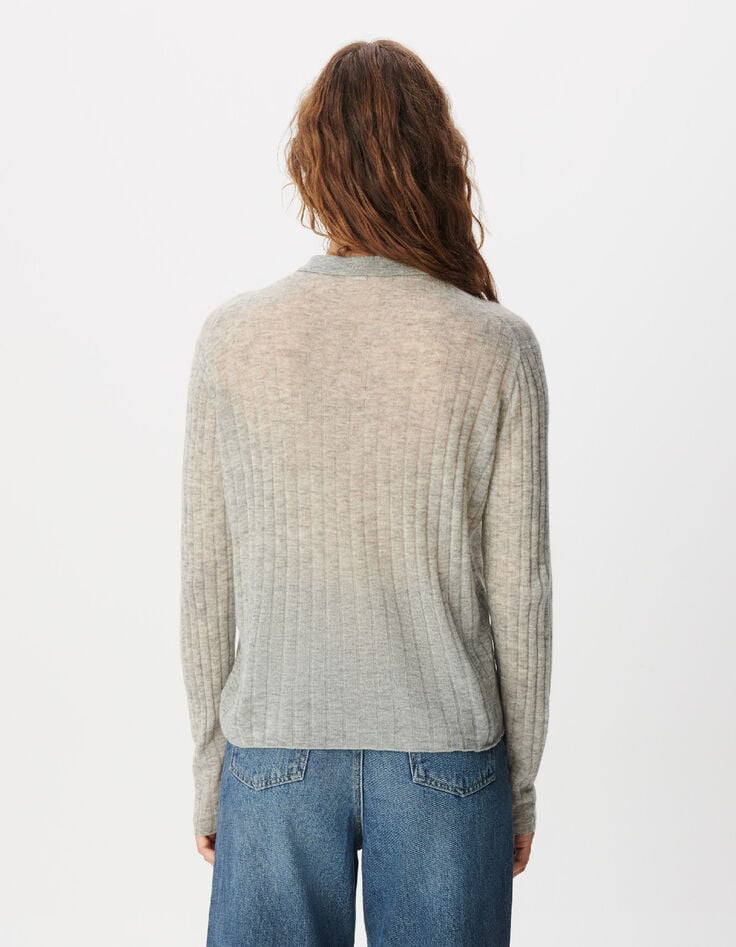 Jersey gris de punto acanalado con cuello polo Mujer-3