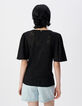 Tee-shirt manches courtes noir ajour&eacute; Femme-3