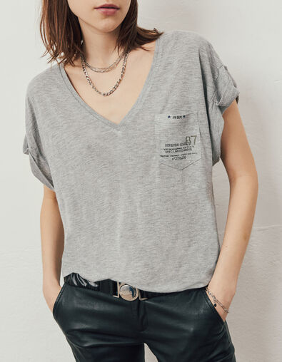 Camiseta Ecovero® gris metal bolsillo mujer - IKKS