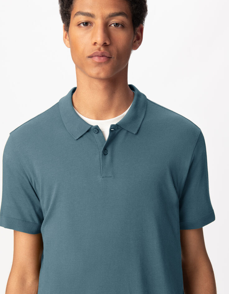 Polo azul algodón modal manga corta hombre-4