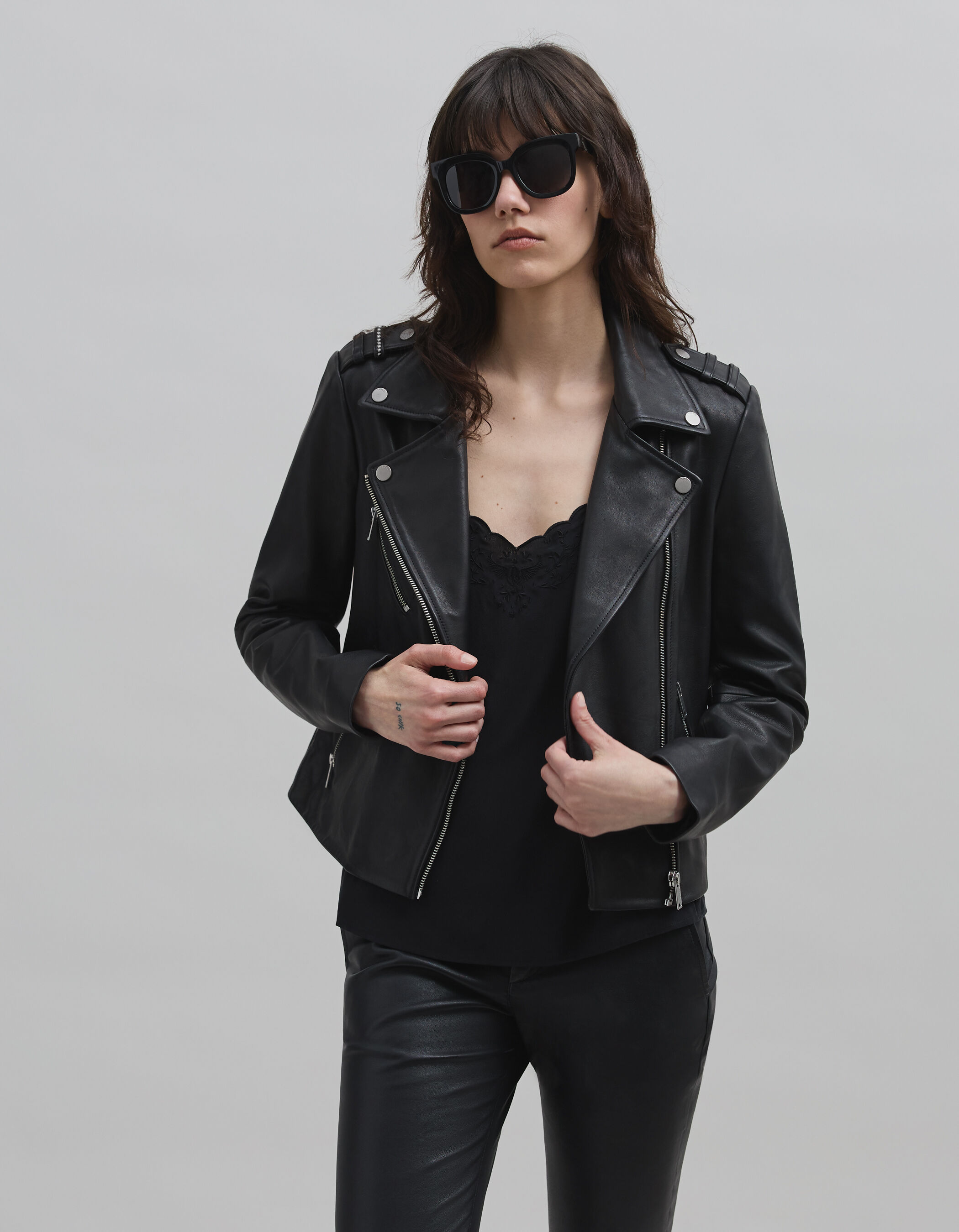 Perfecto cuir noir femme ikks discount