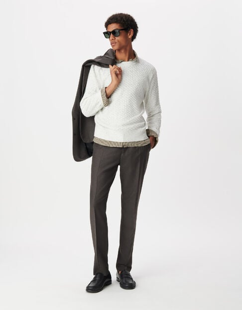 Pantalon de costume marron flanelle 100% laine Homme - IKKS